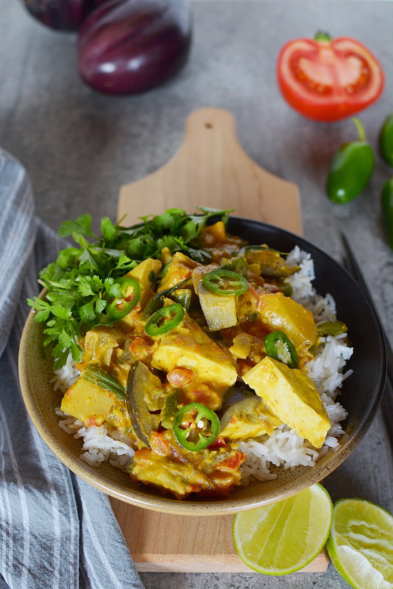 Goan Eggplant and Tofu Curry with Green Beans