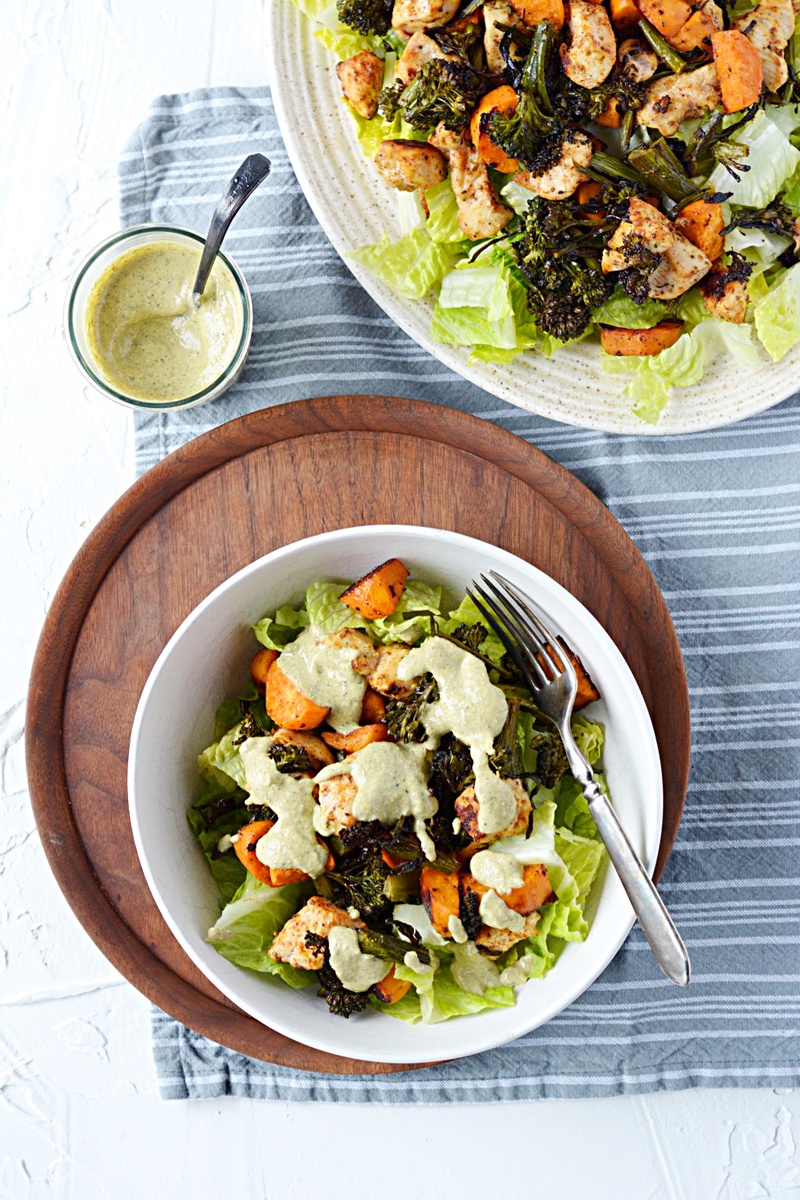 Roast Chicken and Vegetables with Hempseed Caesar Dressing
