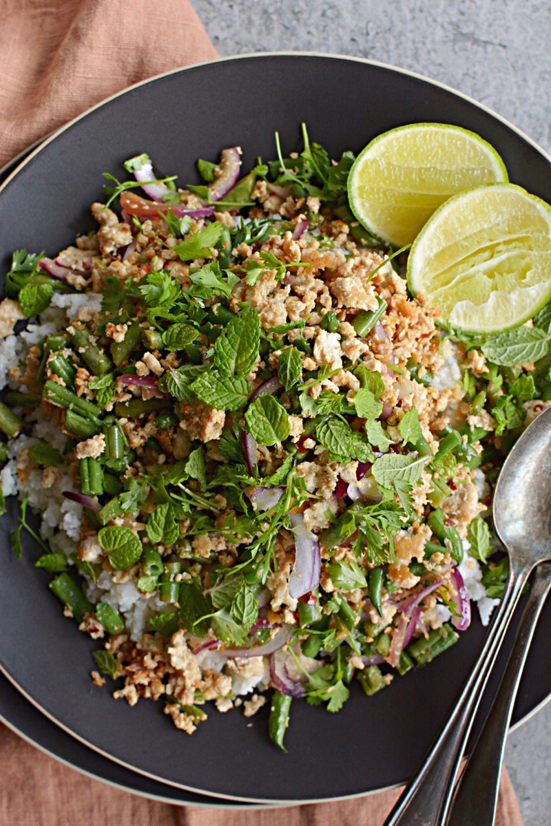 Chicken Larb with Coconut Rice