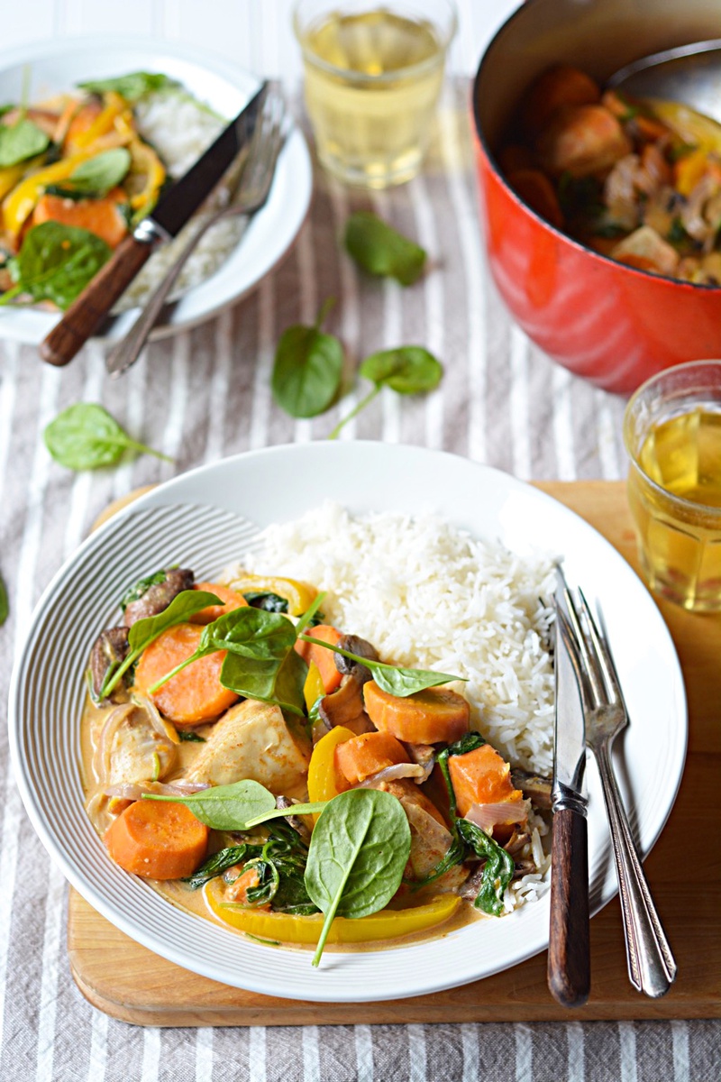 Baked Chicken and Vegetables with Creamy Coconut Sauce