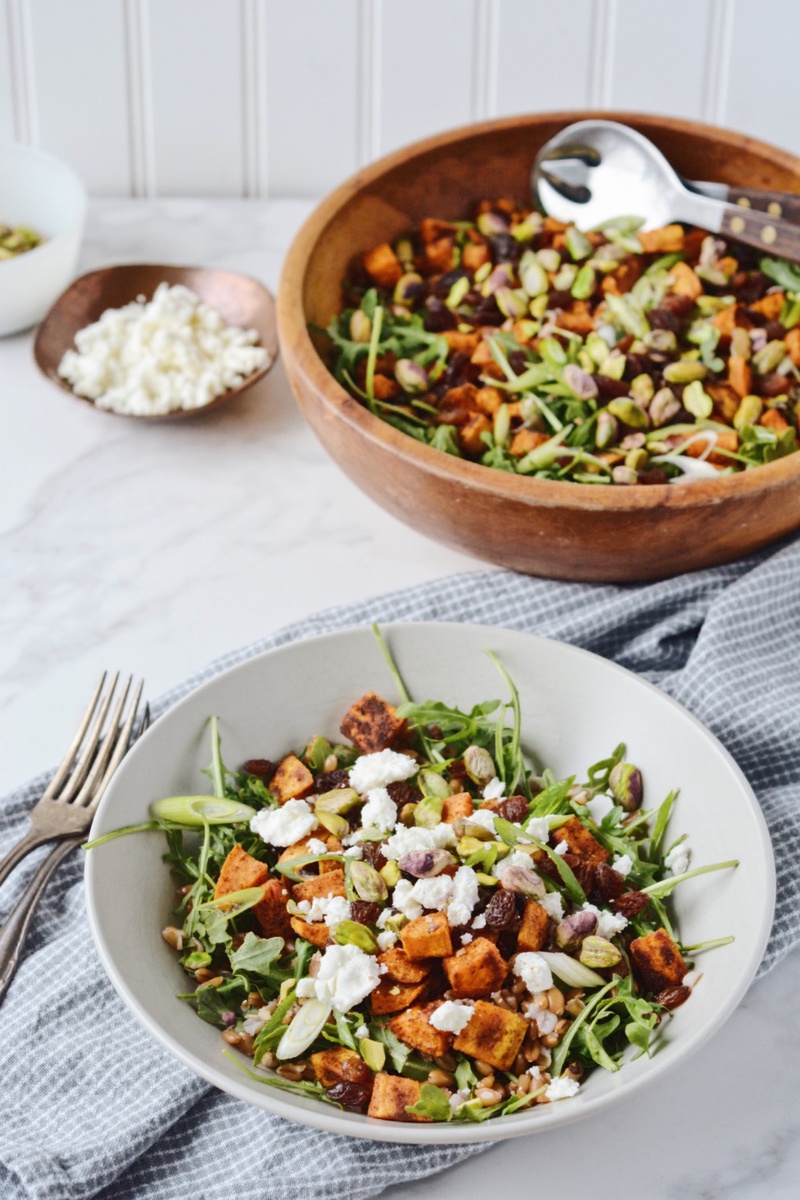 Curried Yam and Farro Salad with Orange Vinaigrette