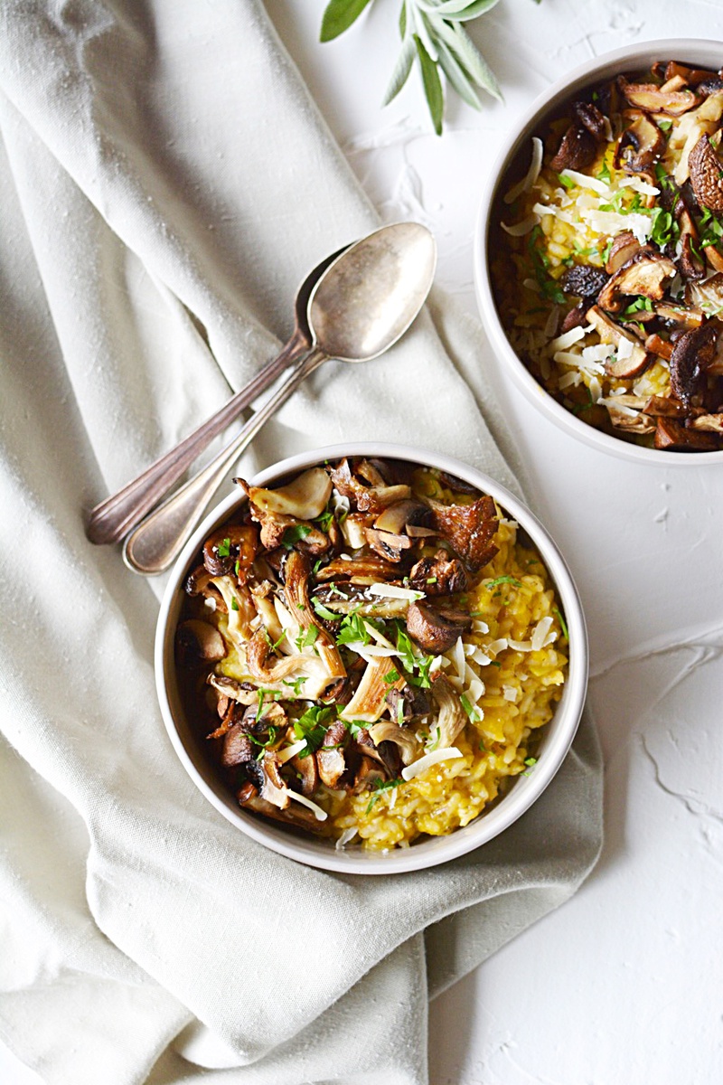 Sage and Pumpkin Risotto with Roasted Mushrooms